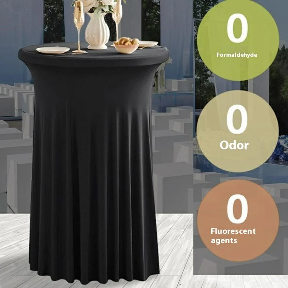 80 x 110cm Elegant Round Cocktail Table Cover for Business Events Solid Color Stretch Skirted Tablecloth - White - 2
