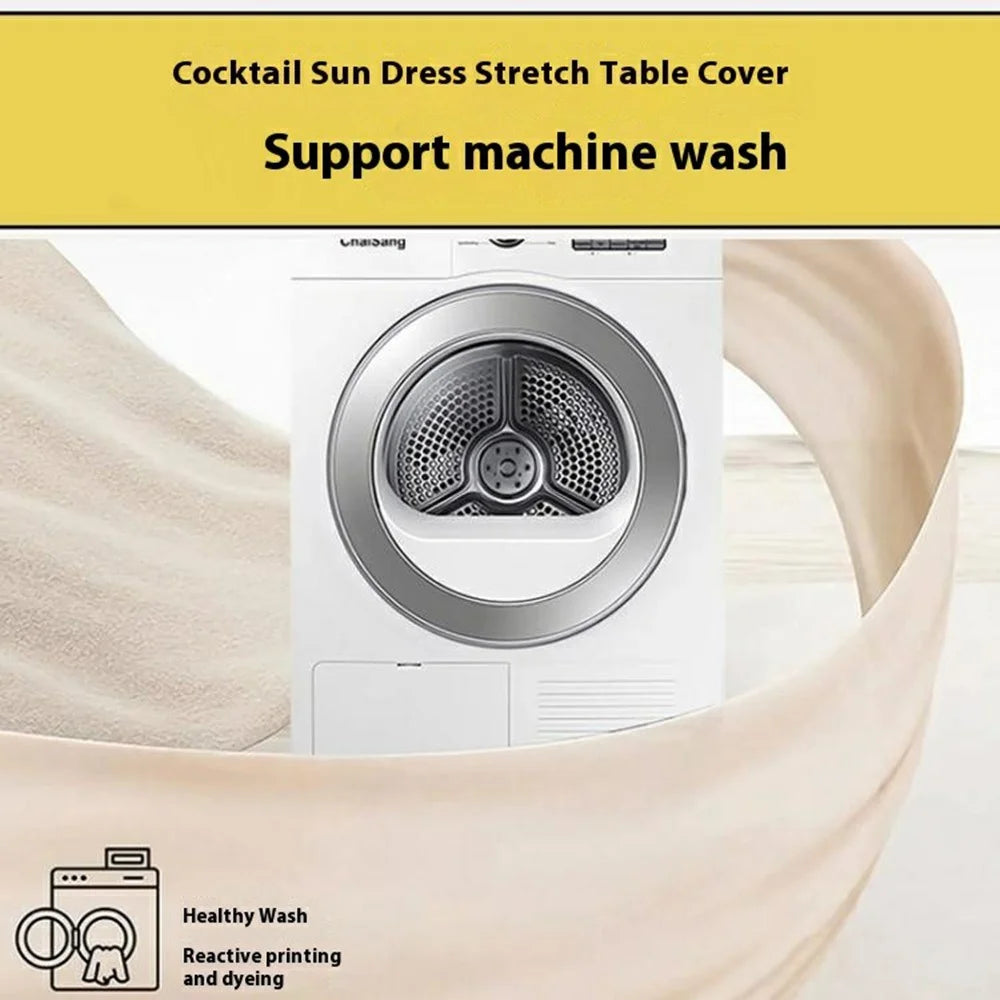 80 x 110cm Elegant Round Cocktail Table Cover for Business Events Solid Color Stretch Skirted Tablecloth - White - 5