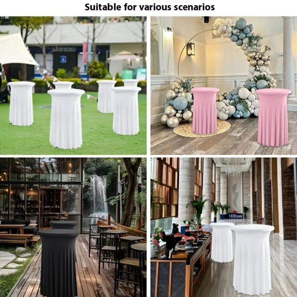 80 x 110cm Elegant Round Cocktail Table Cover for Business Events Solid Color Stretch Skirted Tablecloth - White - 7