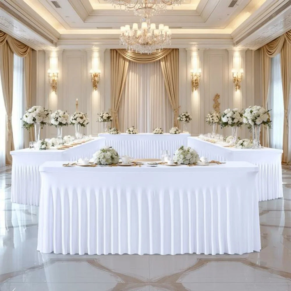 4ft Table Skirt for Rectangle Table Stretchable Wrinkle Resistant Tablecloth for Wedding Party, 122 x 60 x 76cm - White - 2