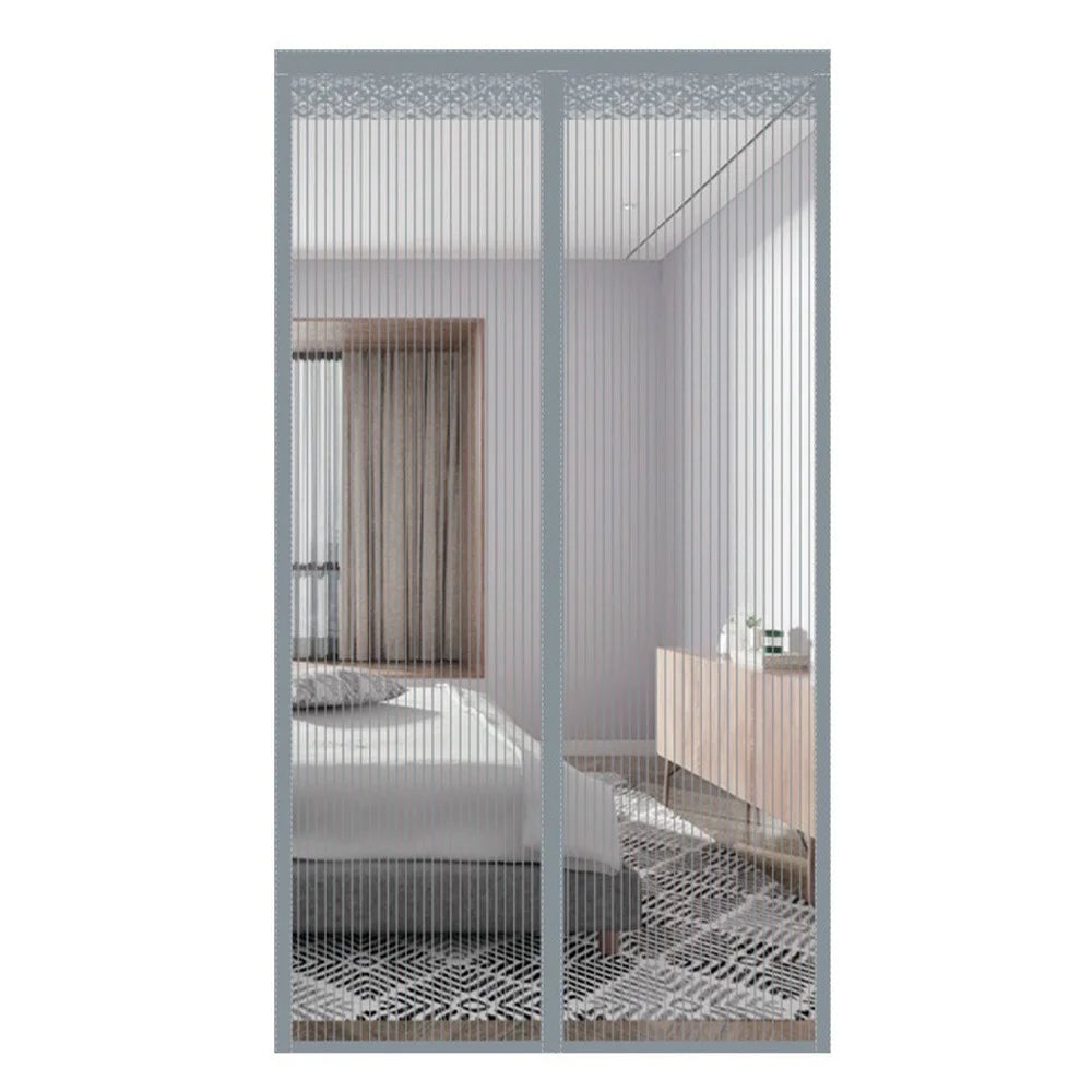 100 x 210cm Magnetic Screen Door for Bedroom Patio Mosquito Mesh Curtain No Drill Installation - Grey Stripe - 1