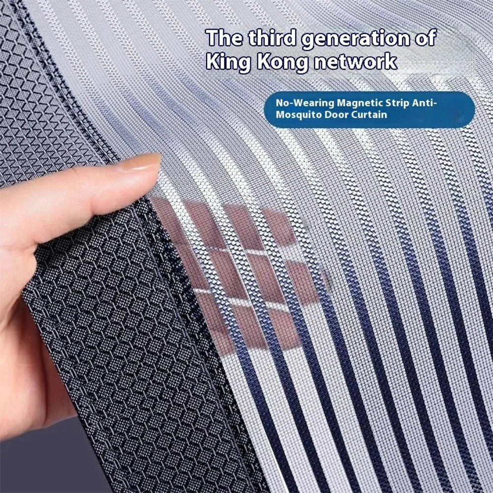 100 x 210cm Magnetic Screen Door for Bedroom Patio Mosquito Mesh Curtain No Drill Installation - Grey Stripe - 2