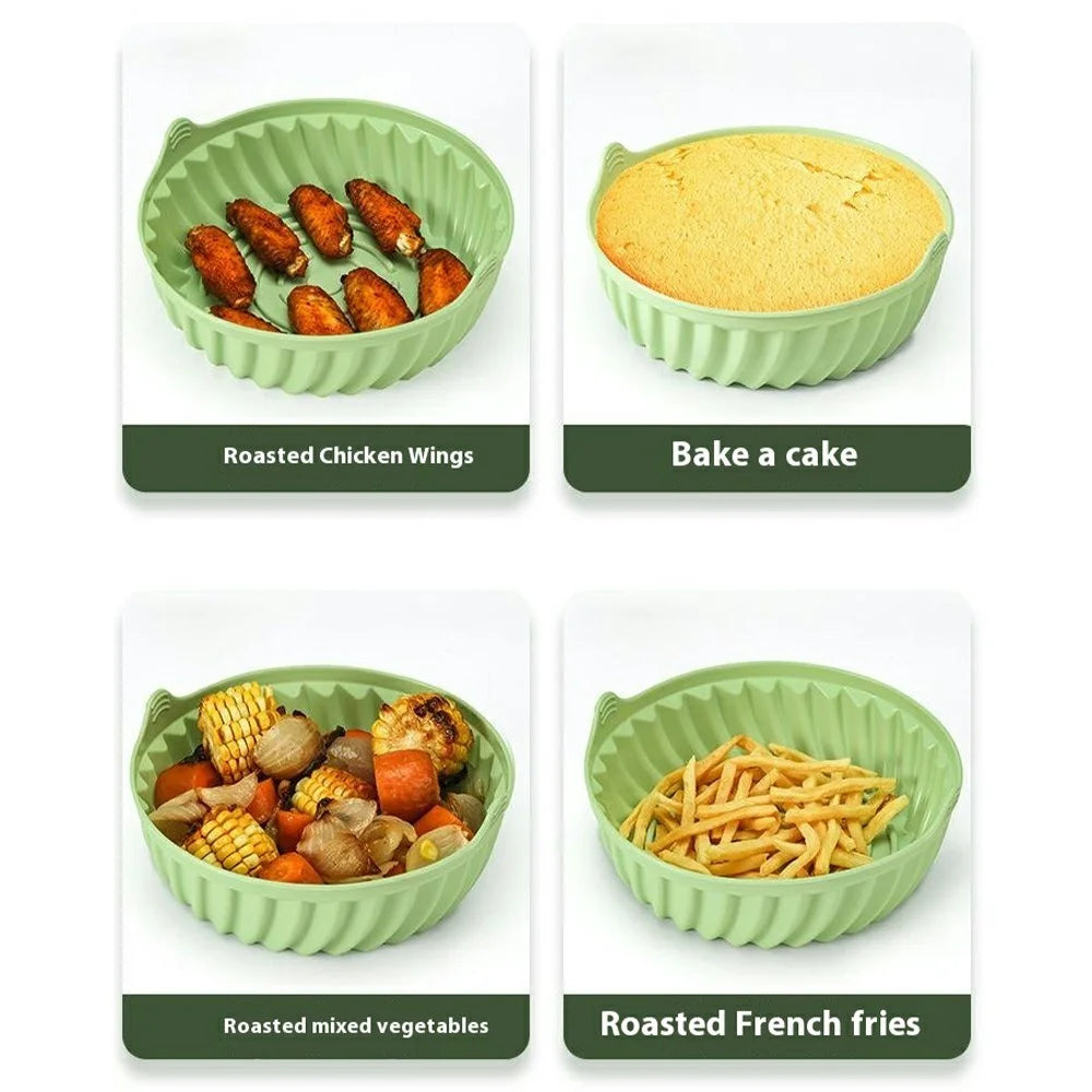 19cm Round Silicone Baking Pan Heat Resistant Air Fryer Oven Foldable Cake Mold (BPA Free, FDA Certified) - Cyan - 5