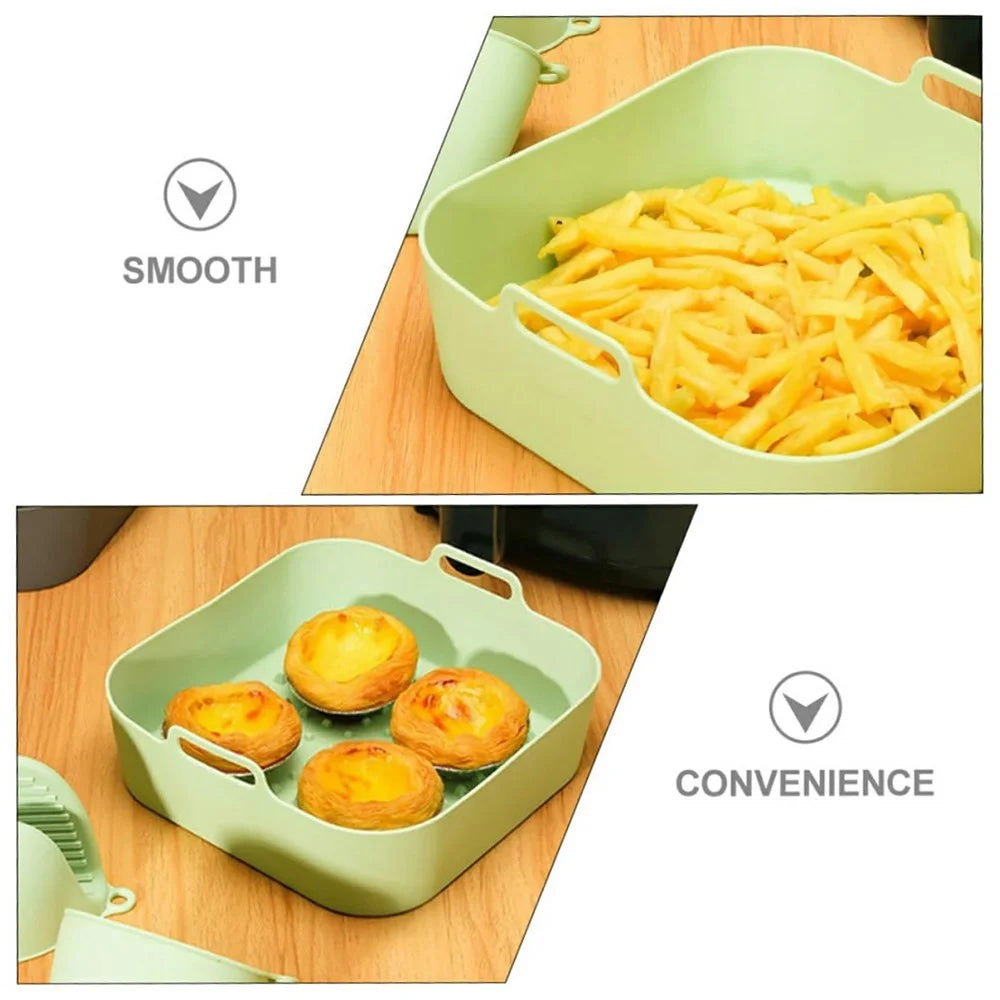 20cm Square Air Fryer Oven Silicone Baking Pan Heat Resistant Foldable Cake Mold with Hand Clamps (BPA Free, FDA Certified) - Cyan - 4