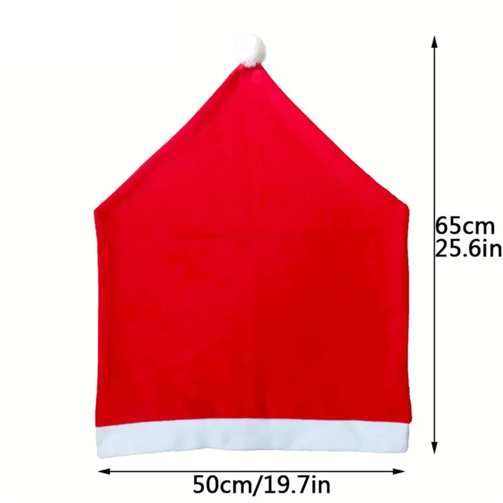 SDYT003 6Pcs / Set Christmas Chair Cover Santa Claus Hat Dining Chair Cover Cap Slipcover Home Kitchen Table Decor - 7