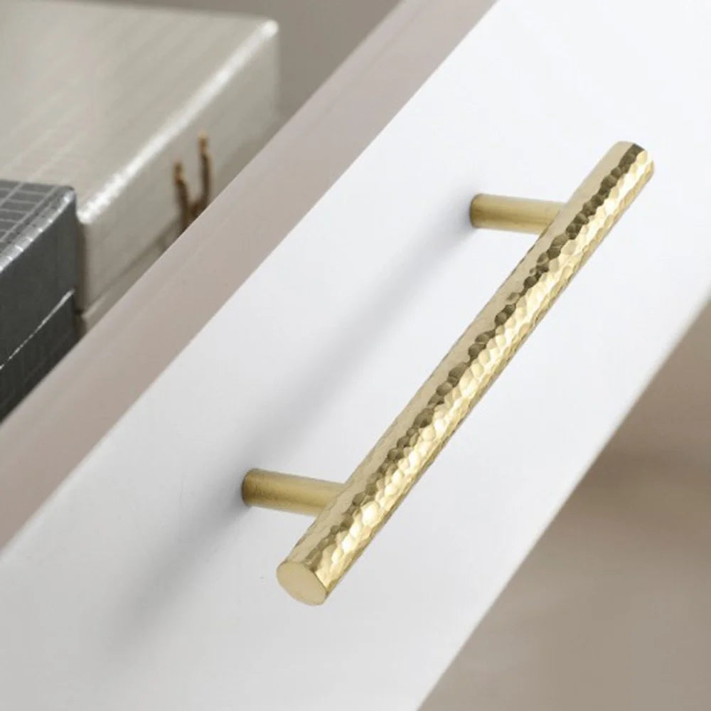 96mm Hole Spacing Hammered Texture Drawer Pull Cabinet Wardrobe European Style Brass Handle - 2