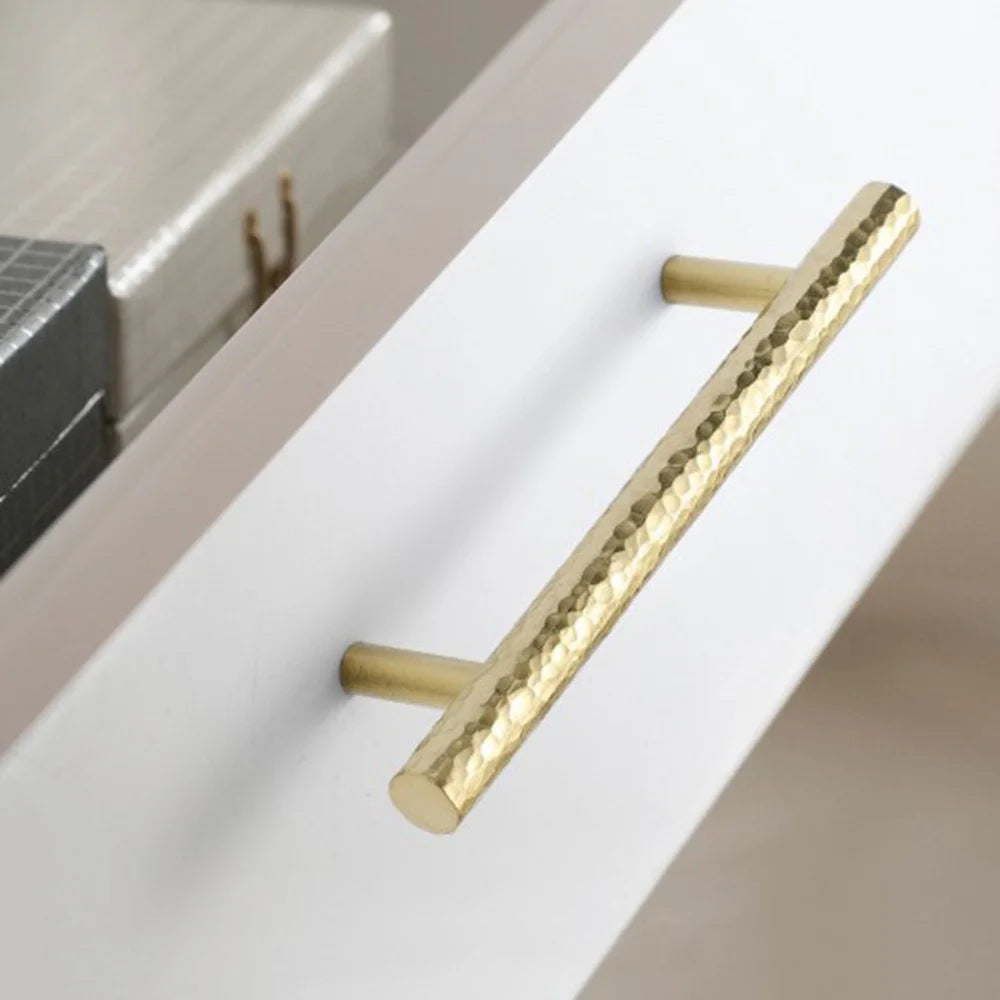 128mm Hole Spacing Hammered Texture Drawer Pull Cabinet Wardrobe European Style Brass Handle - 2