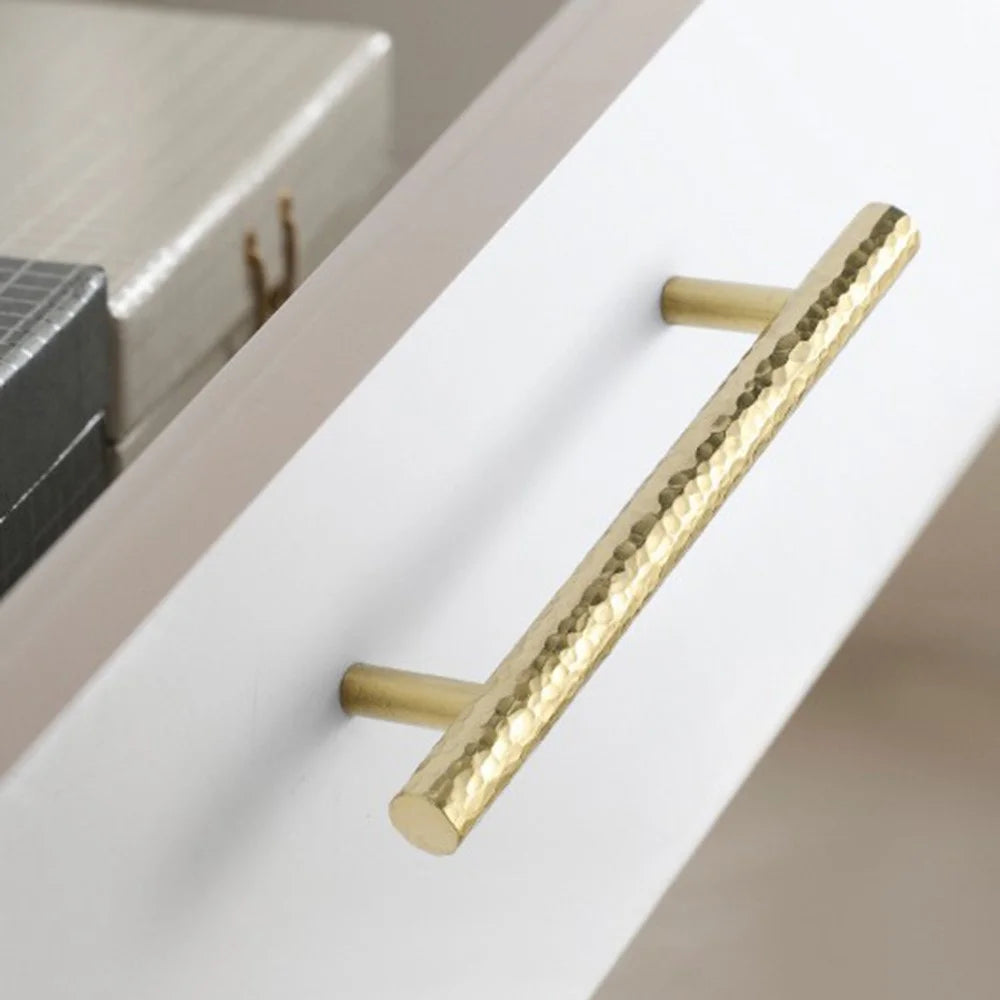 160mm Hole Spacing Hammered Texture Drawer Pull Cabinet Wardrobe European Style Brass Handle - 2