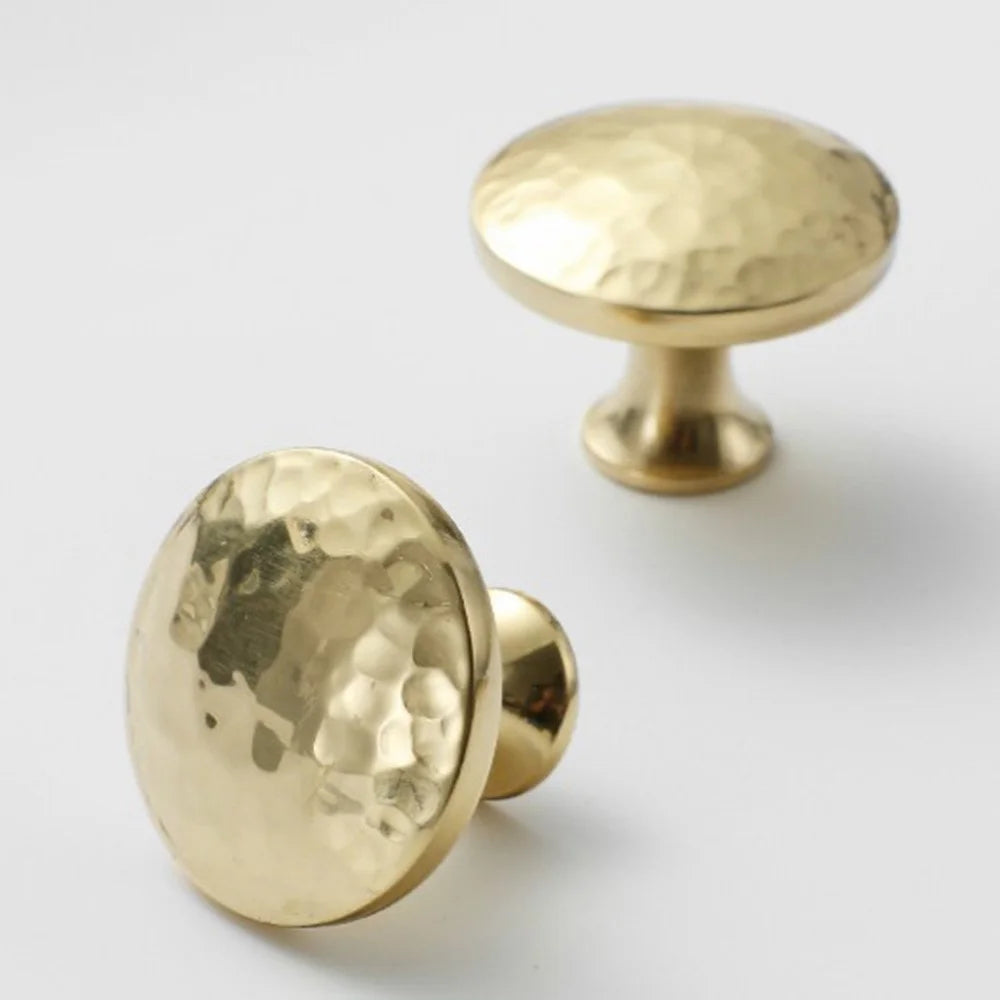 Hammered Texture Single Hole Brass Cabinet Handle European Style Drawer Wardrobe Door Pull Knob - 2