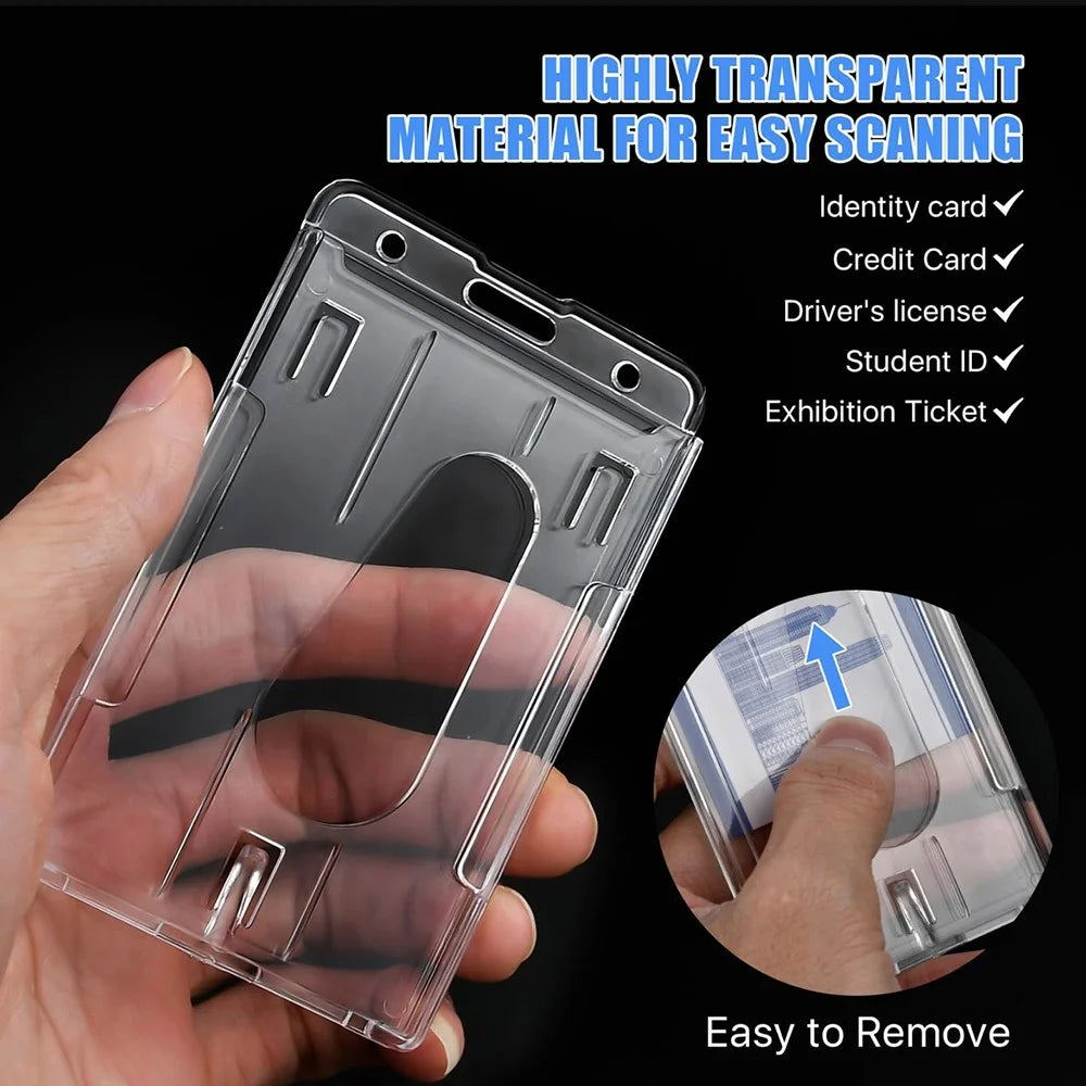 Retractable ID Badge Holder Zinc Alloy Buckle Dual Card Slots PC Card Case for Students Office Workers - Vertical - 2