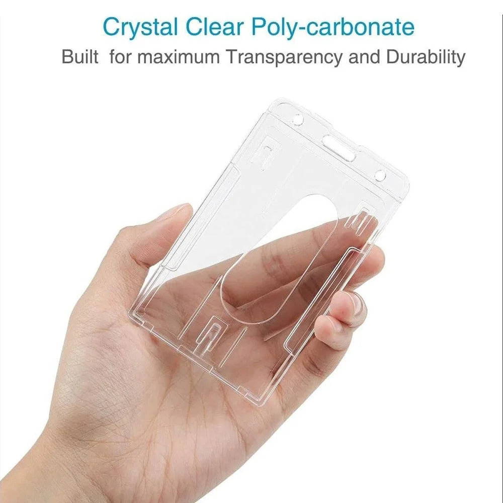 Retractable ID Badge Holder Zinc Alloy Buckle Dual Card Slots PC Card Case for Students Office Workers - Vertical - 3