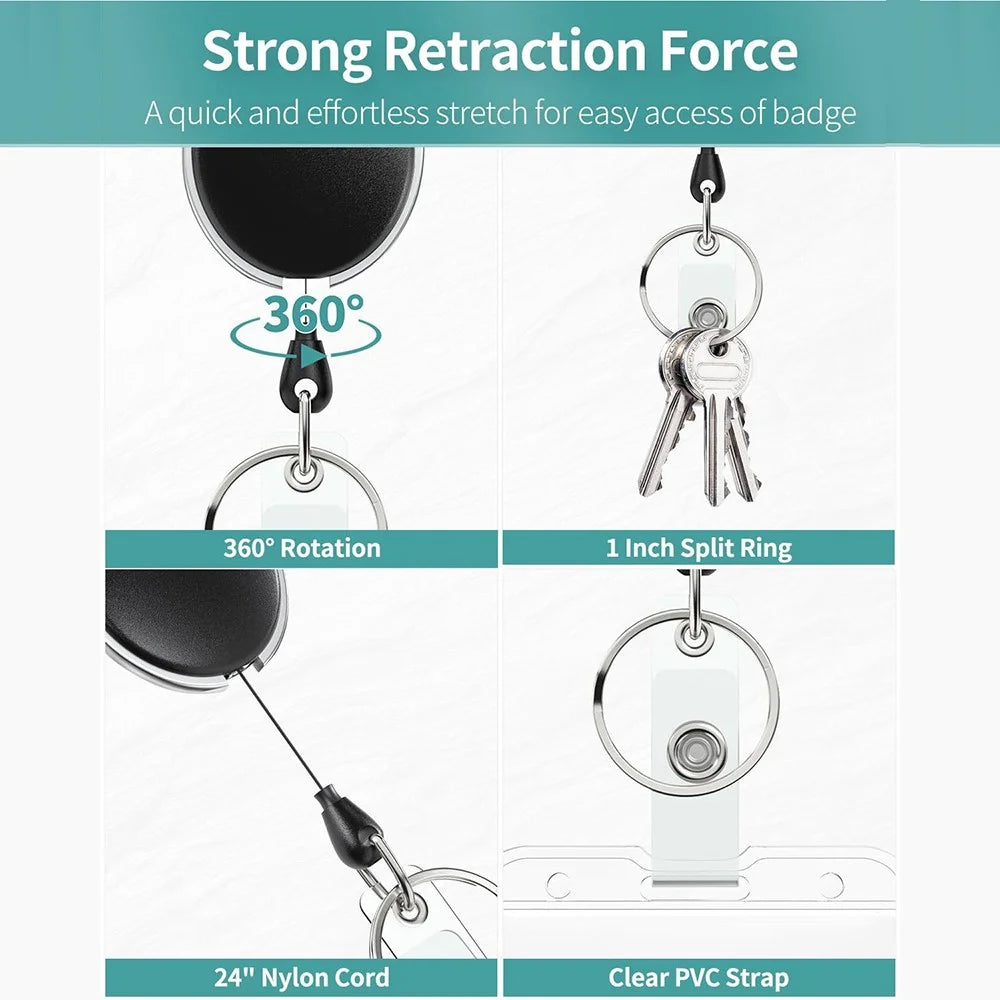 Retractable ID Badge Holder Zinc Alloy Buckle Dual Card Slots PC Card Case for Students Office Workers - Vertical - 6