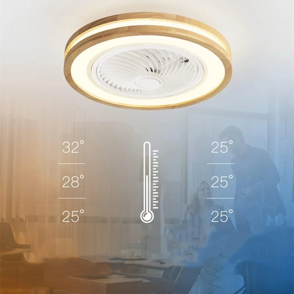 220V Dual Ring Solid Wood Ceiling Fan Light Stepless Dimming Modern LED Lamp for Bedroom Kids Room, Remote + APP Control - 3