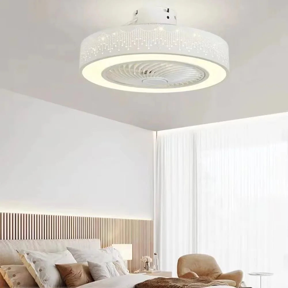 220V White Wood Ceiling Fan Light Stepless Dimming Modern LED Lamp for Bedroom Kids Room, Remote + APP Control - 4