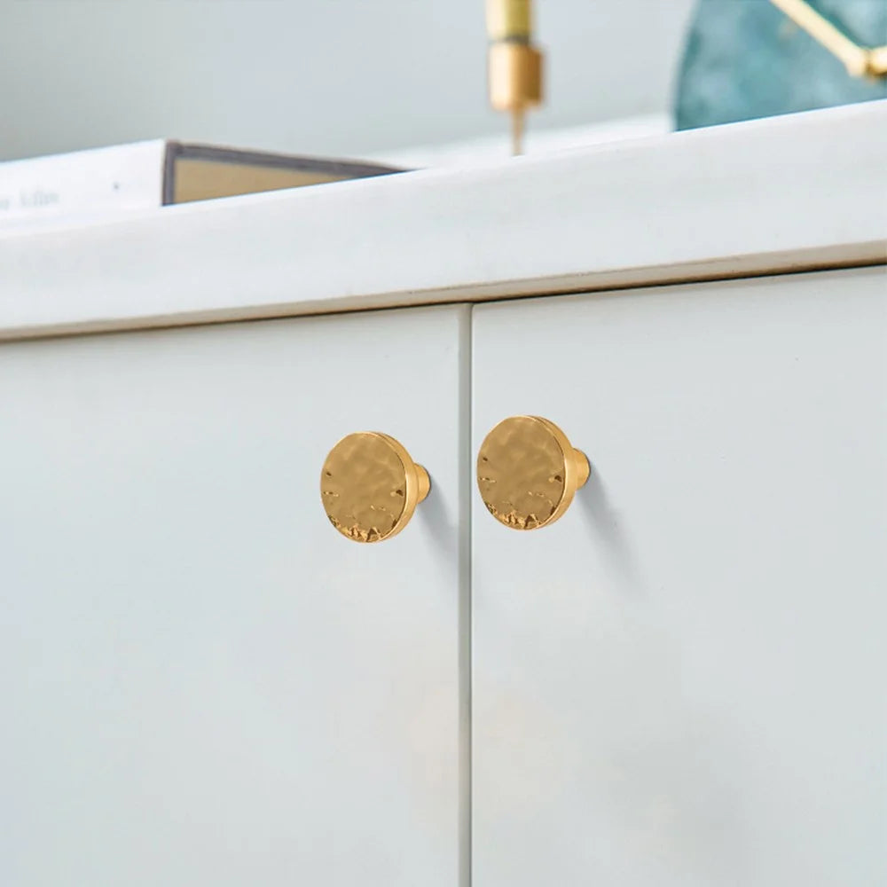 Size L Brass French Cabinet Pull 6134 Hammered Texture Wardrobe Handle Drawer Knob Single Hole, 30 x 20mm - Gold - 2
