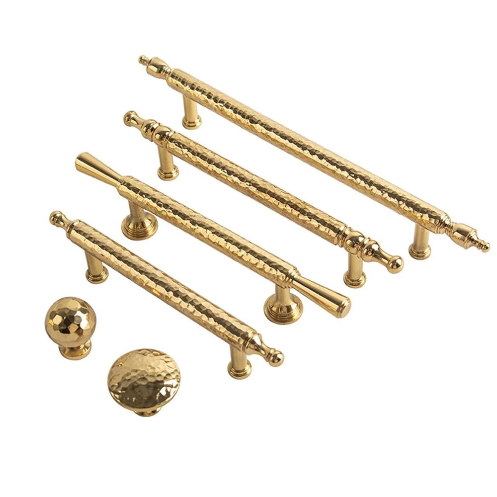 Brass French Cabinet Pull, 96mm Hole Center 6167 Hammered Texture Wardrobe Drawer Handle - Gold - 2