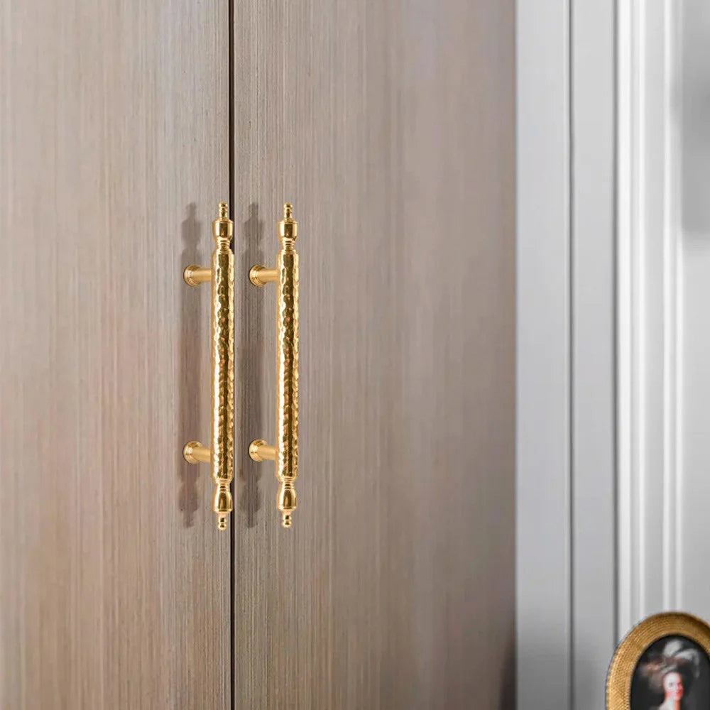 Brass French Cabinet Handles 128mm Hole Center 6168 Hammered Pattern Wardrobe Drawer Pulls - Gold - 2