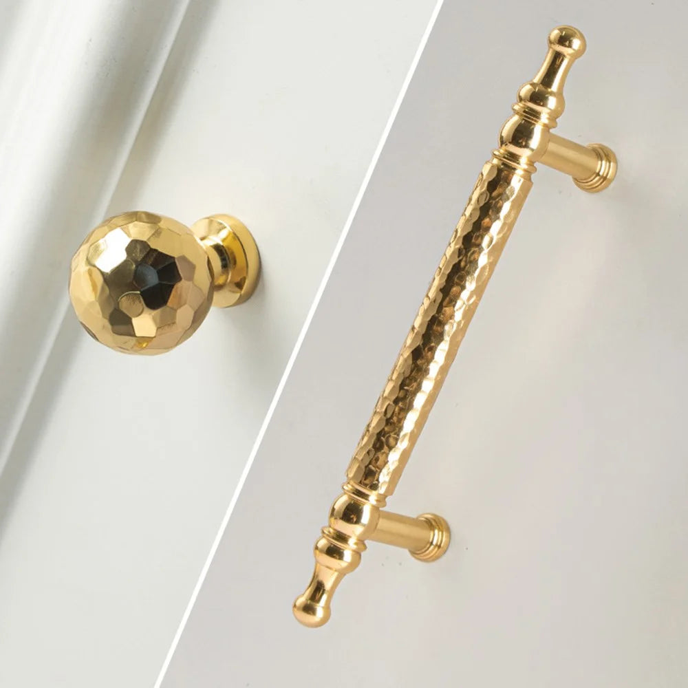 Brass French Cabinet Handles 128mm Hole Center 6169 Hammered Texture Wardrobe Drawer Pulls - Gold - 2