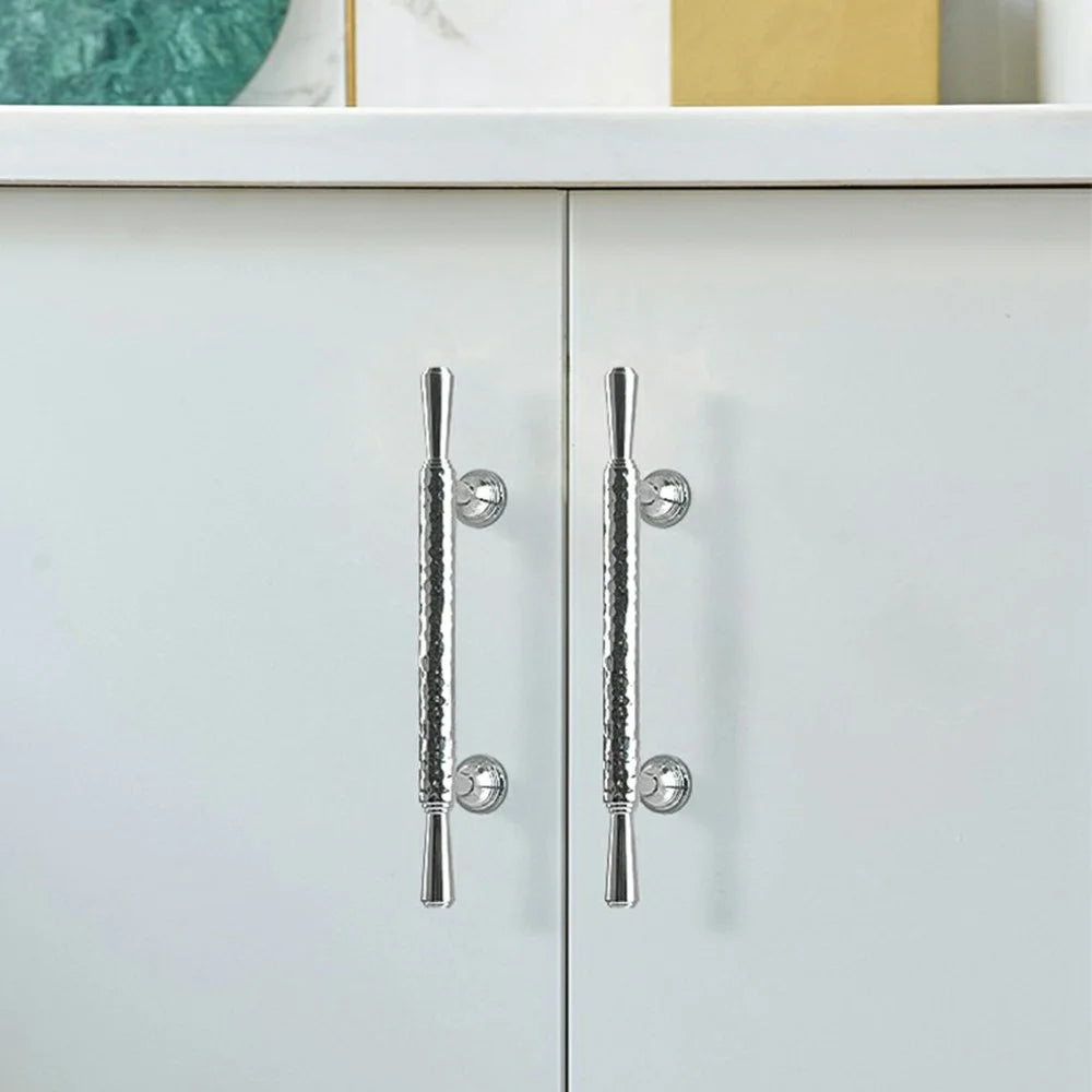 Brass French Cabinet Handles 9074 Hammered Textured 160mm Hole Center Wardrobe Drawer Pulls - Bright Chrome - 2