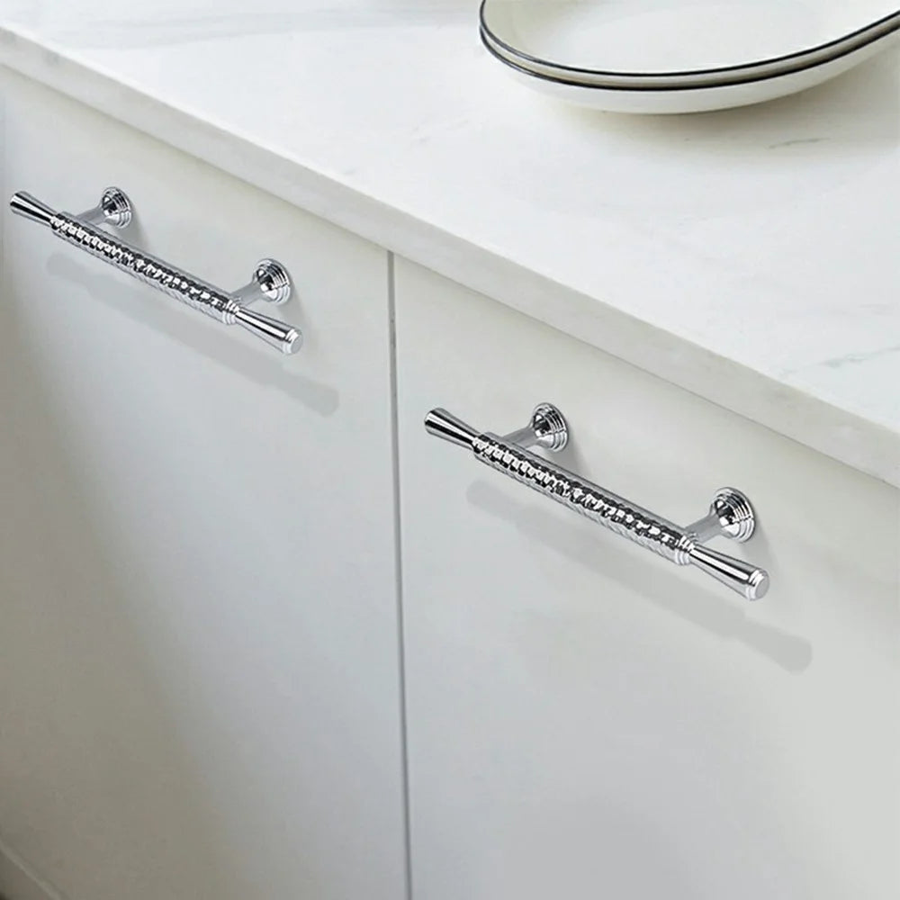 Brass French Cabinet Handles 9074 Hammered Textured 160mm Hole Center Wardrobe Drawer Pulls - Bright Chrome - 3