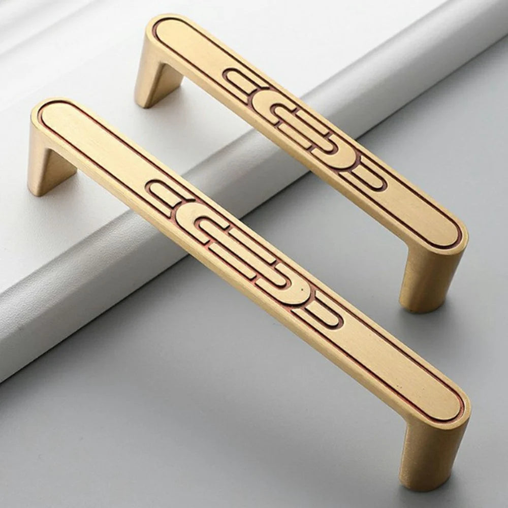 New Chinese-Style Brass Drawer Pull Handles, 96mm Hole Center for Cabinet Wardrobe Dresser Furniture - Gold - 2