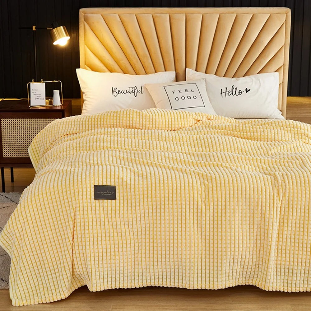 200 x 230cm Ultra Soft Milk Velvet Throw Blanket for Nap Solid Color Office Sofa Cover - Lemon Yellow - 1