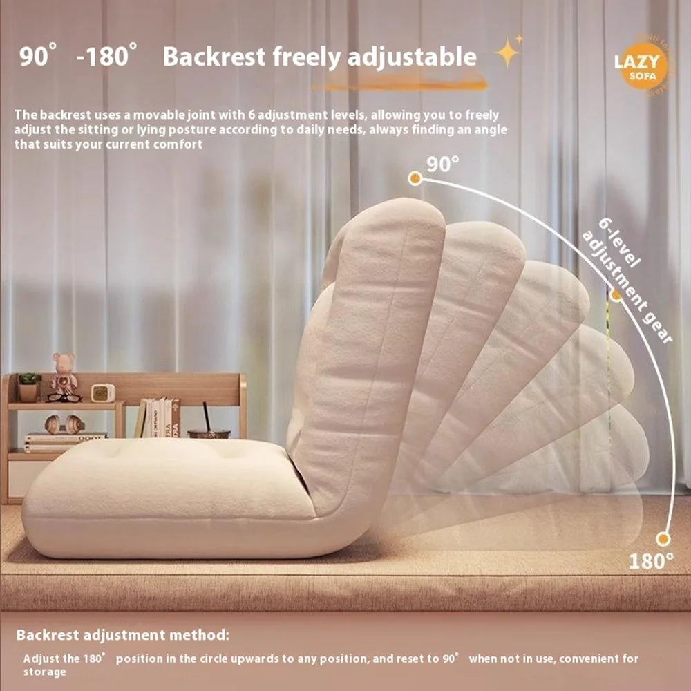 Cotton Linen Foldable Single Sofa Chair Adjustable Backrest Lounge Seat for Balcony Bay Window - Beige - 6