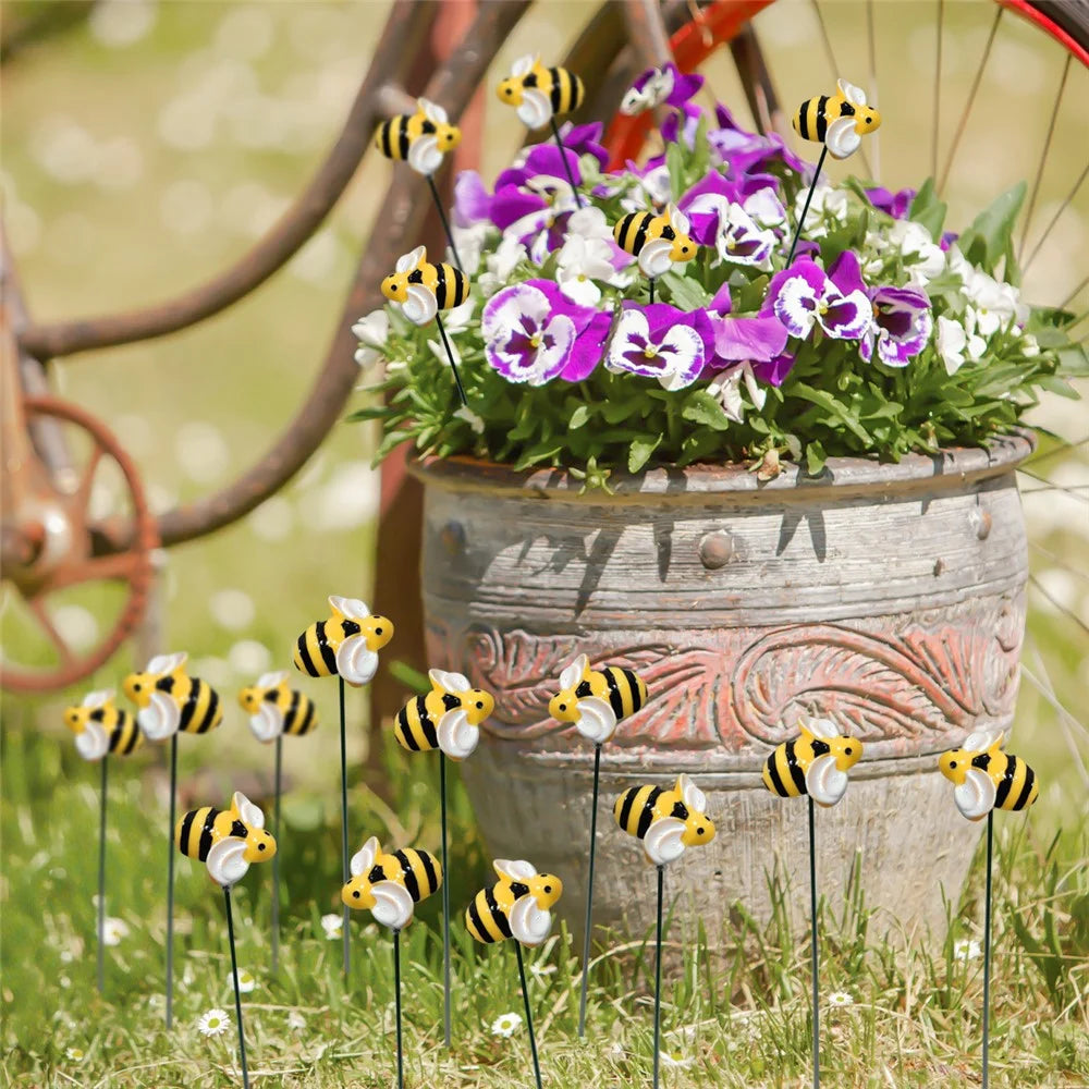 G333 10Pcs / Set Artificial Bee Lawn Stakes Yard Ornaments Realistic Insect Decoration for Outdoor Garden - 4