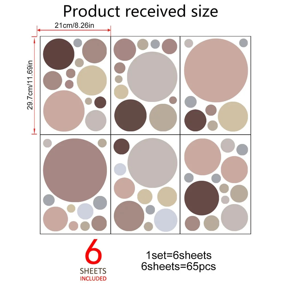 6Pcs / Set Polka Dot Pattern Decorative Wall Stickers Self Adhesive Removable PVC Decals - Style A - 6