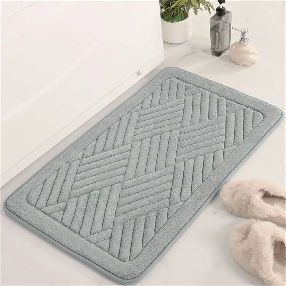 40 x 60cm Coral Fleece Doormat Embossed Memory Foam Bath Mat Non Slip Absorbent Bathroom Rug - Light Grey - 1
