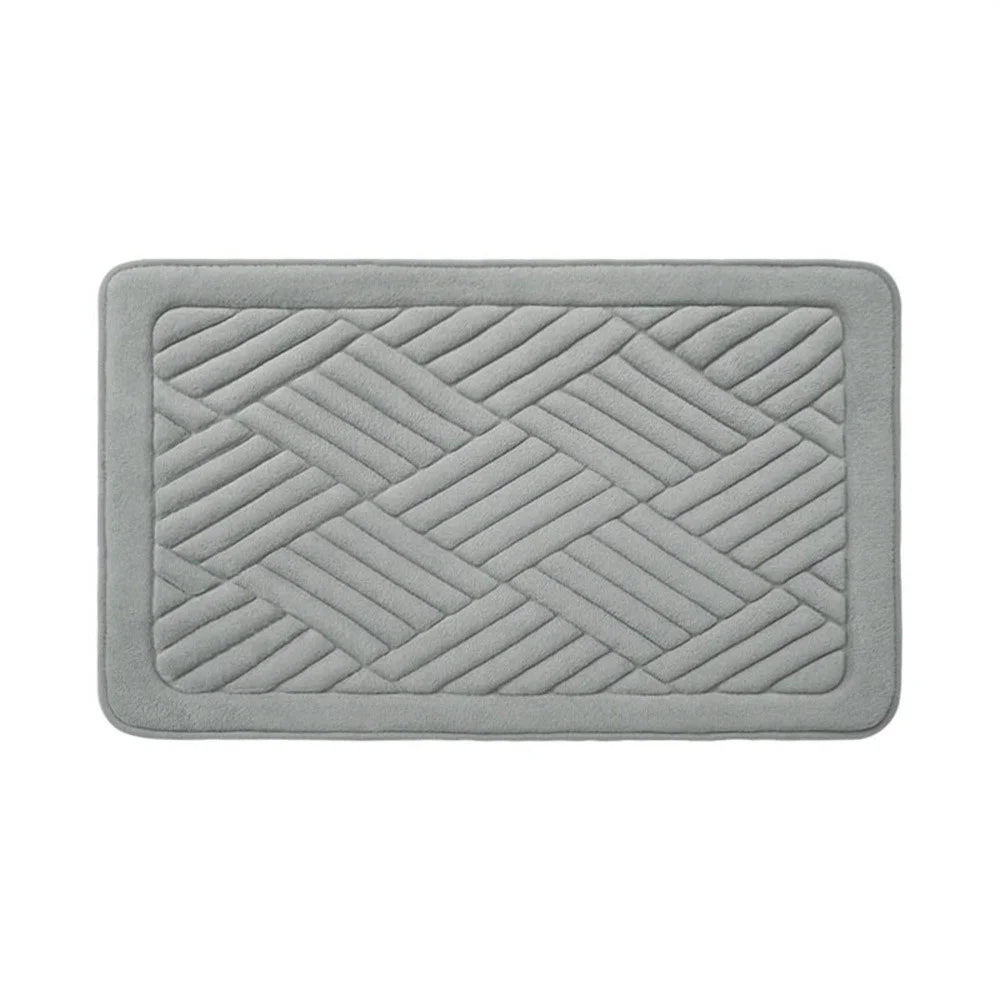 40 x 60cm Coral Fleece Doormat Embossed Memory Foam Bath Mat Non Slip Absorbent Bathroom Rug - Light Grey - 2