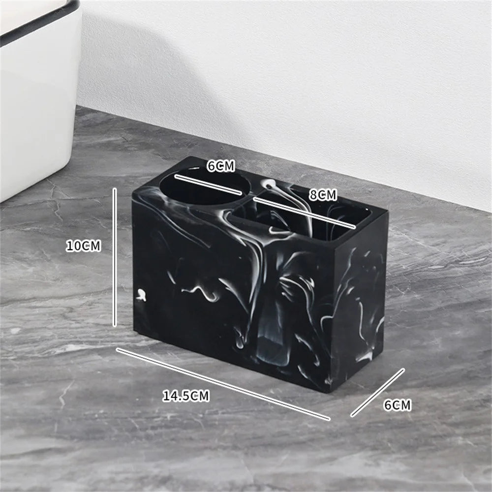Nordic Style Dual Grid Toothbrush Holder Bathroom Hotel Toiletries Electric Toothbrush Comb Resin Organizer - Ink Black - 2