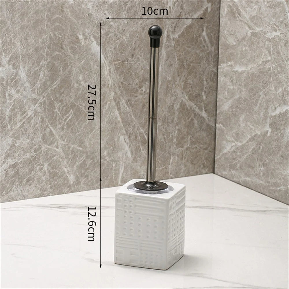 Nordic Ceramic Base No Dead Angle Toilet Brush Long Handle Bathroom Cleaner - Square / White - 2