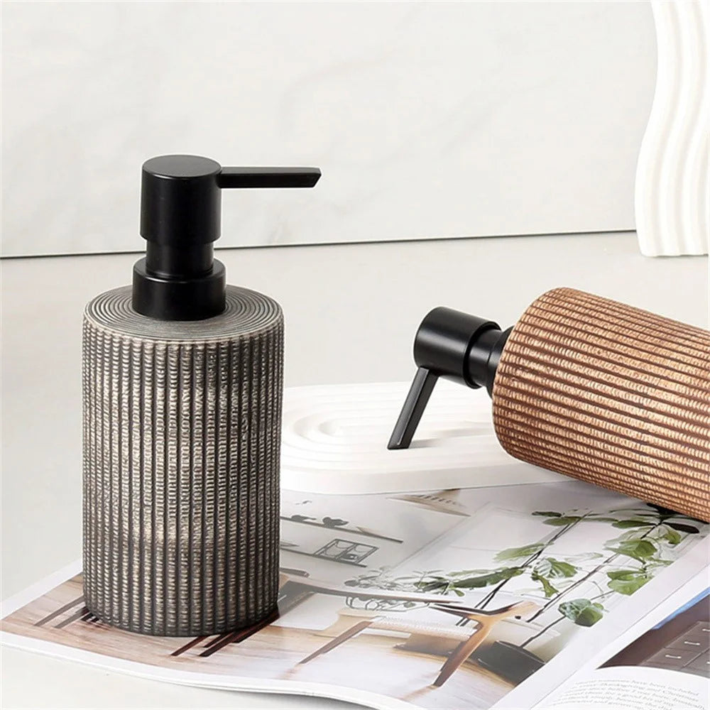 350ml Vintage Ceramic Refillable Dispenser Bottle Bathroom Liquid Soap Shampoo Pump Bottle - Dark Color - 2