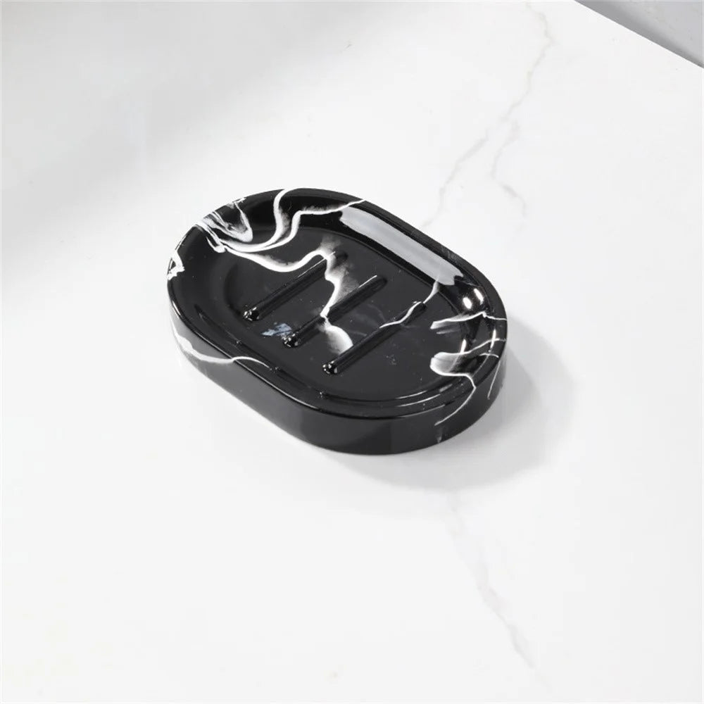 Oval Soap Dish Resin Soap Tray Draining Soap Holder Container Box for Hotel Home Use - Ink Black - 1