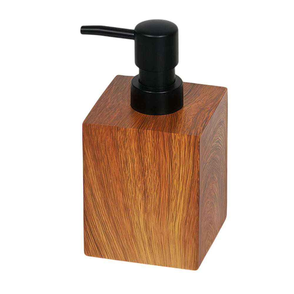 Walnut Wood Texture Bathroom 400ml Resin Pump Bottle for Shampoo Body Wash Hand Soap, Liquid Outlet - 1
