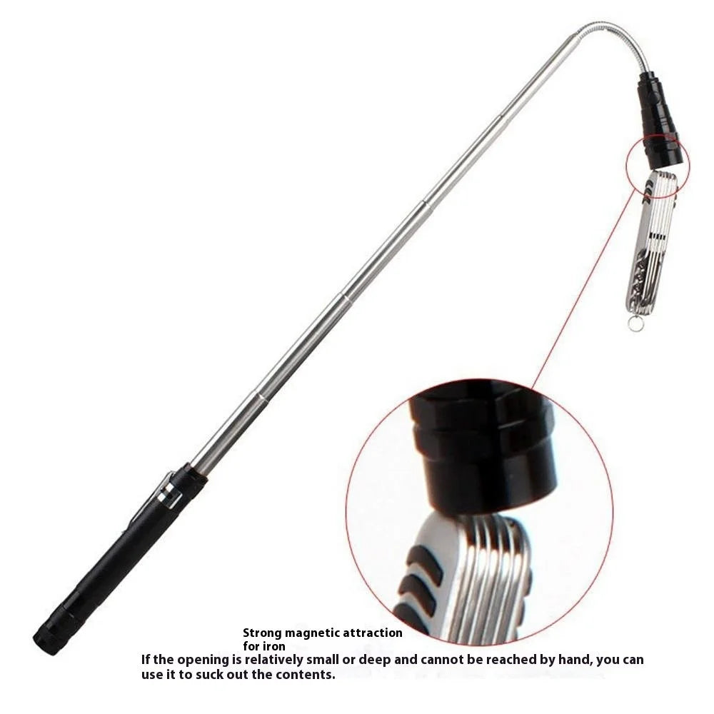3-LED Extendable Aluminum Alloy Flashlight Magnetic Pickup Tool Flexible Gooseneck Pen Clip Light - Black - 2