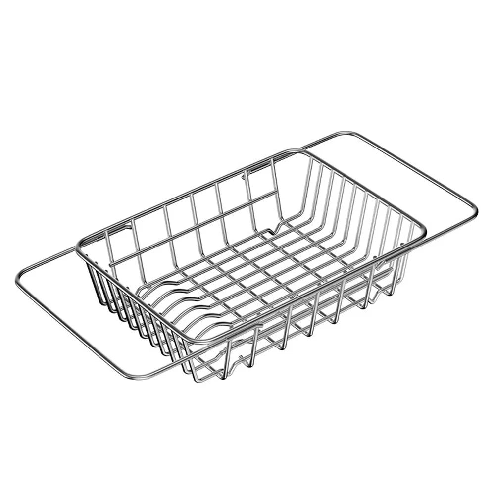 Kitchen Sink Drainer Basket Stainless Steel 34.5-45.5cm Adjustable Dish Drying Rack Organizer - 1