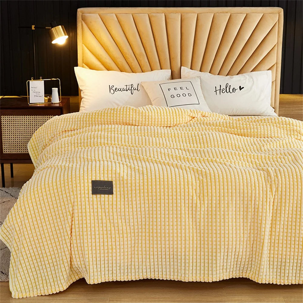 70x100cm Milk Velvet Throw Blanket Soft Warm Cozy Nap Blanket for Couch Sofa Bed - Yellow - 1