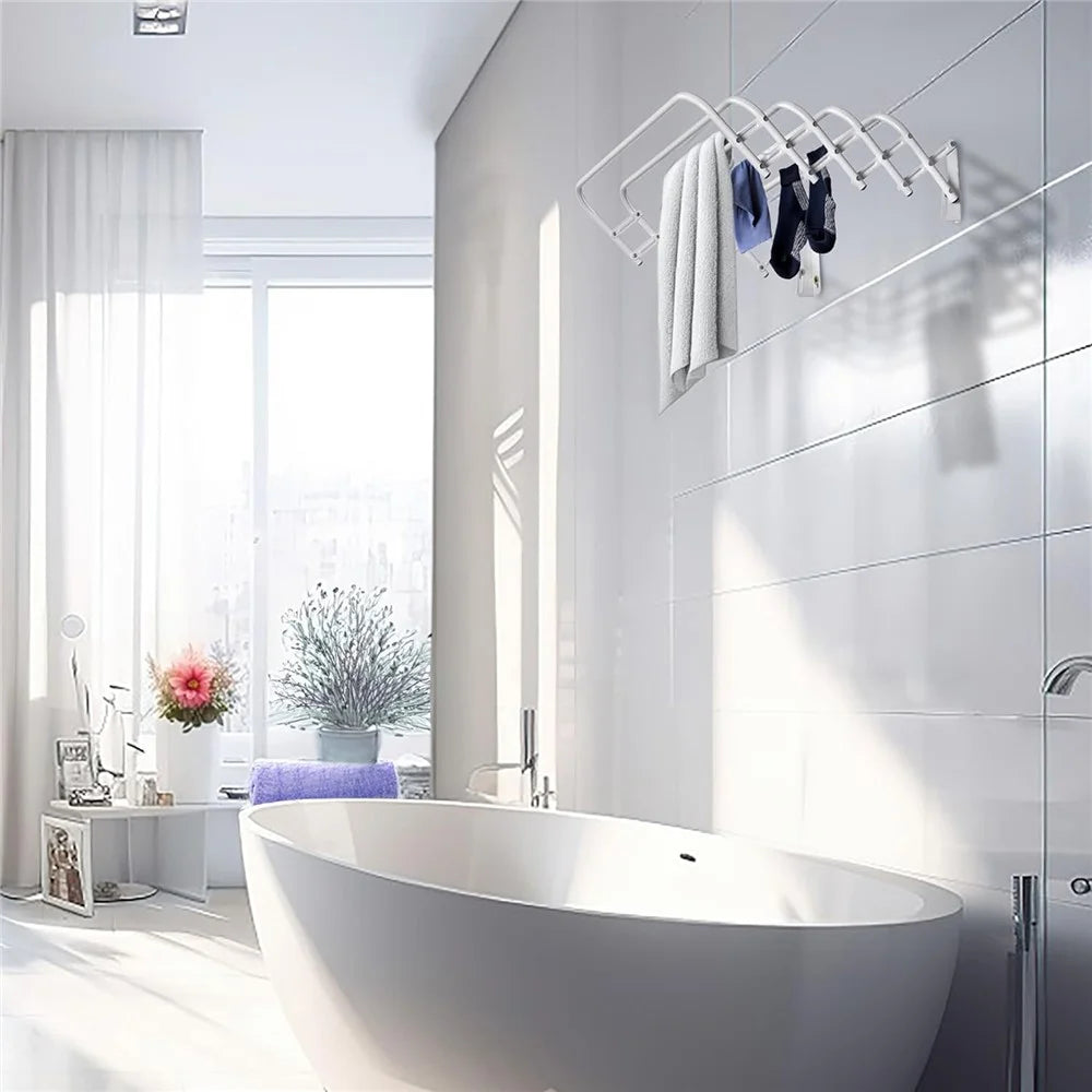 80cm Retractable Wall Mounted Clothes Drying Rack for Balcony Laundry Room Space Saving Folding Towel Hanger - 4