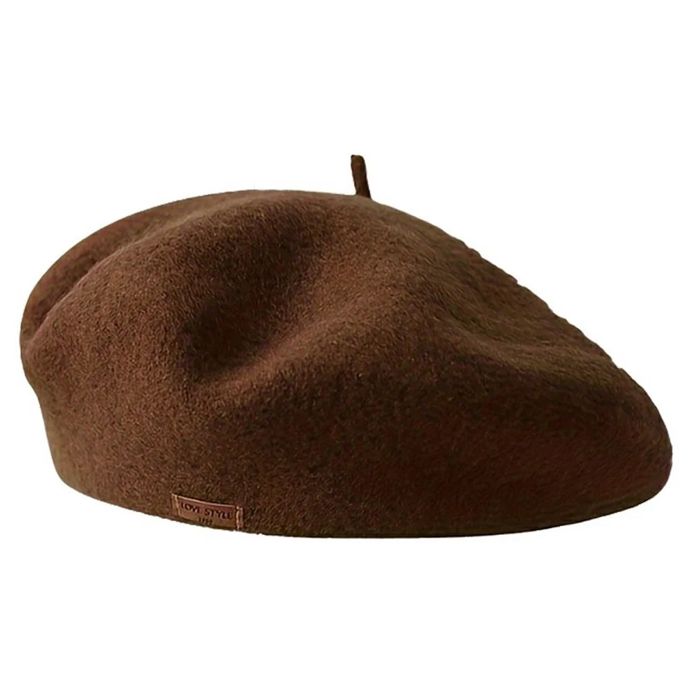Winter French Style Warm Wool Beret Hat for Women Vintage Solid Color Outdoor Painter Cap - Coffee - 1