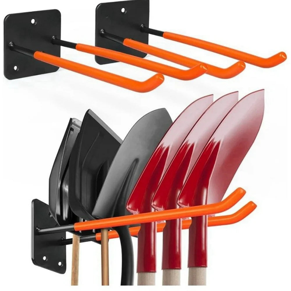Wall Mounted Garage Tool Organizer Heavy Dut Metal Hanger for Shovel Rake Storage Rack - Orange - 2
