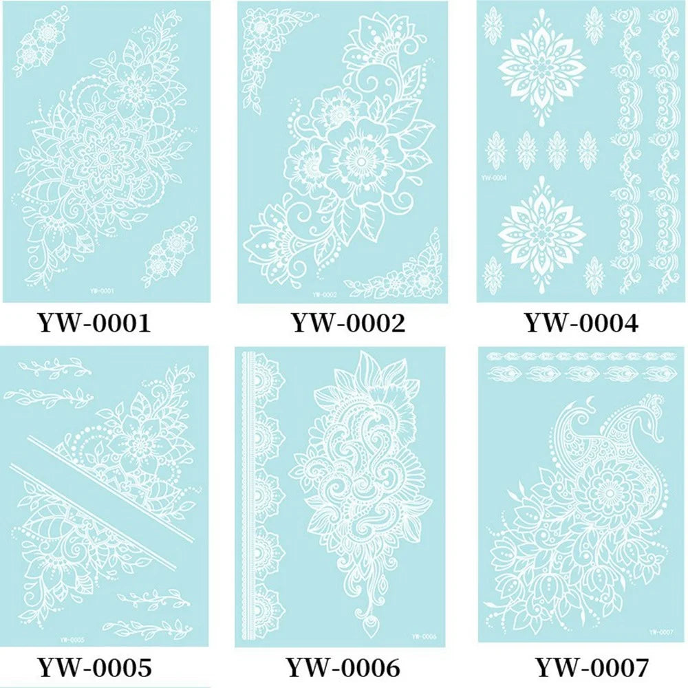 6Pcs / Set Luminous Indian Henna Lace Tattoo Stickers Gift Water Transfer Paper Temporary Tattoos for Body Art - YW-A - 2