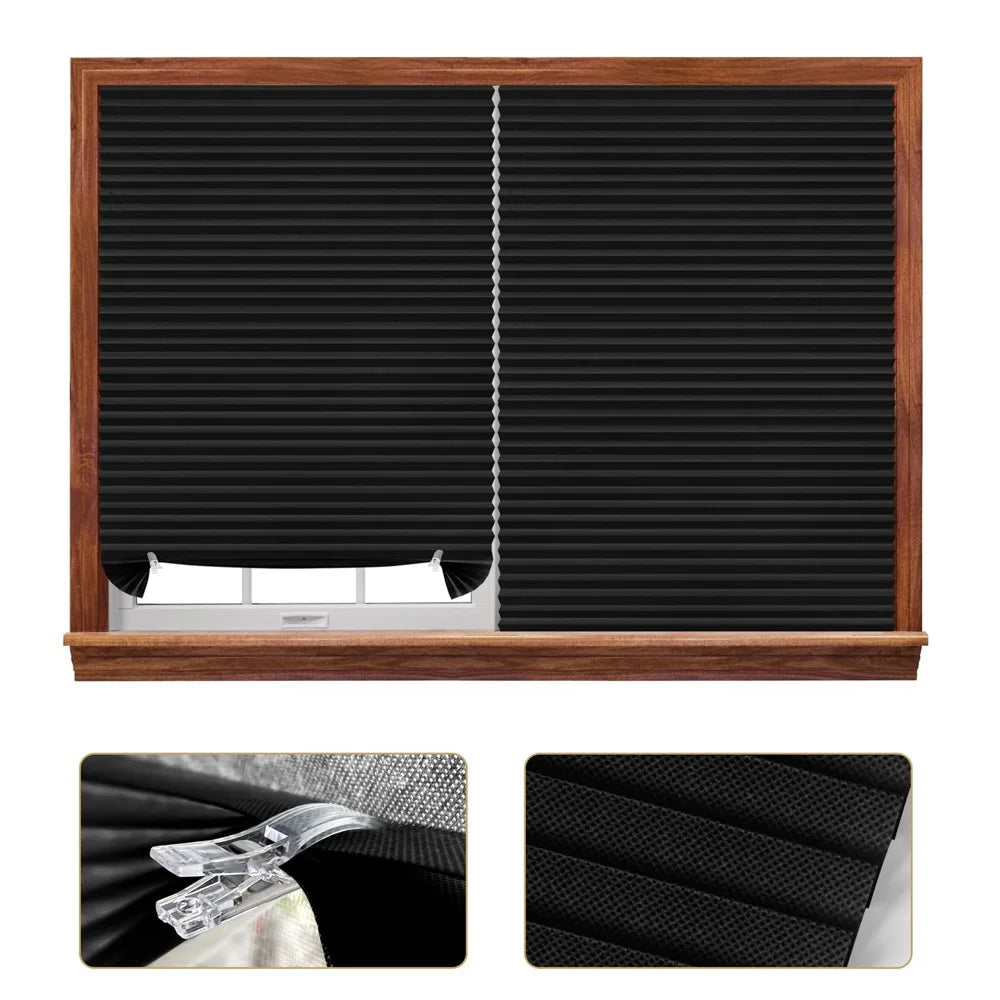 60 x 180cm Self Adhesive No Drill Pleated Blinds Non-Woven Semi-Blackout Shades for Conference Room  /  Study - Black - 2