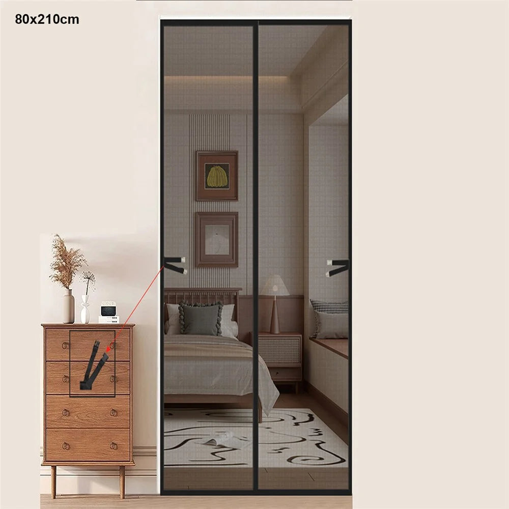 80 x 210cm Magnetic Screen Door Curtain Mesh Insect Barrier No Drilling Privacy Divider for Kitchen / Bedroom - Black - 1
