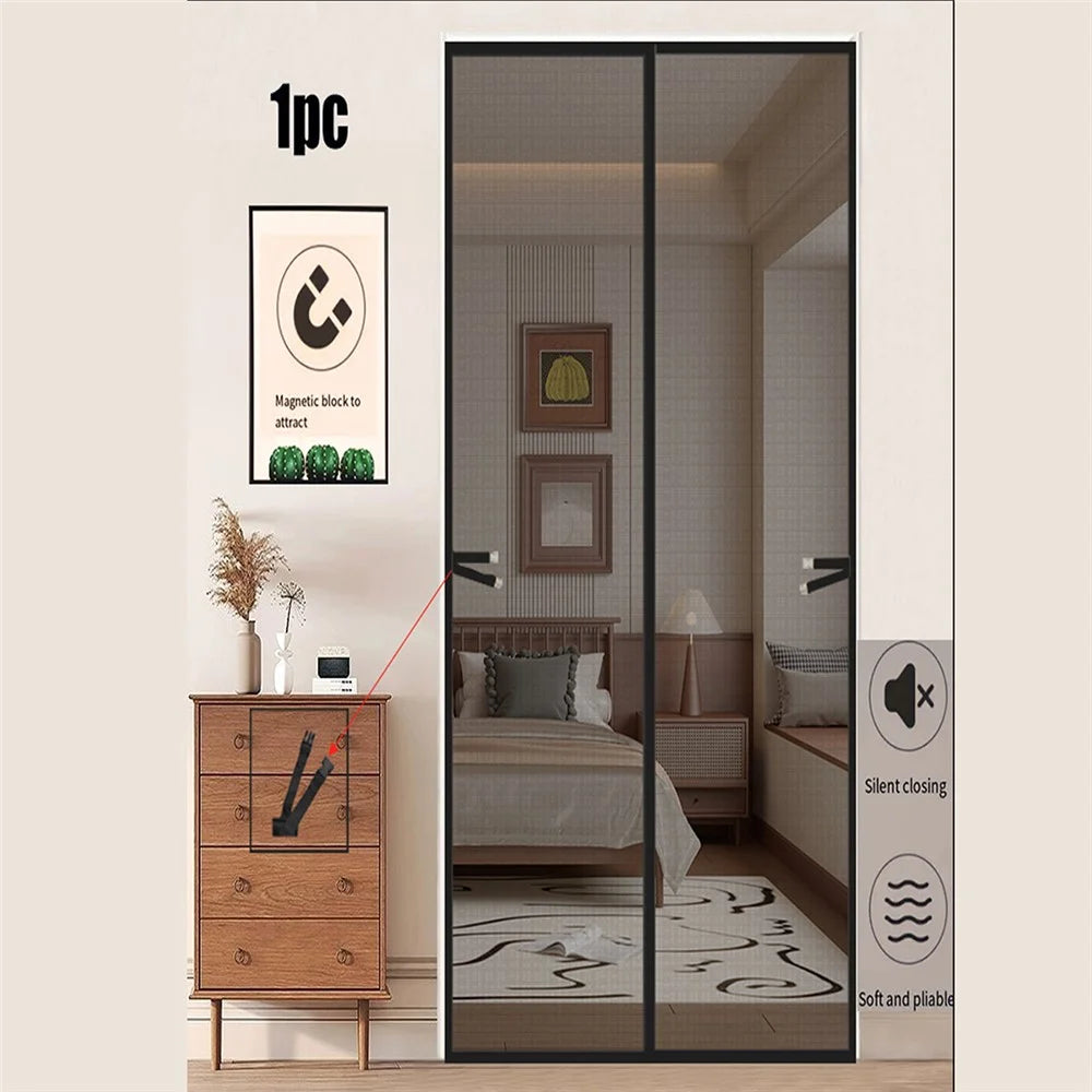 80 x 210cm Magnetic Screen Door Curtain Mesh Insect Barrier No Drilling Privacy Divider for Kitchen / Bedroom - Black - 2