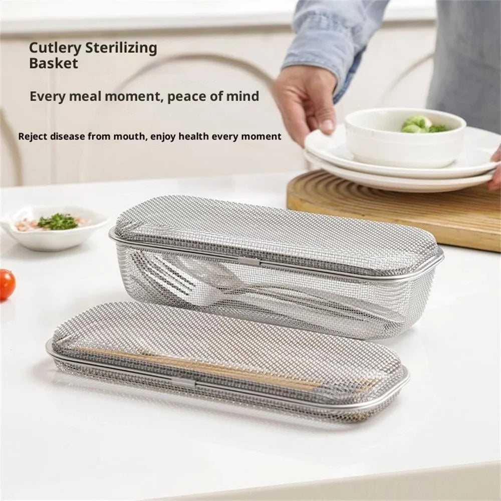 SUS304 Small Dishwasher Cutlery Storage Basket Rust Resistant Fast Drainage Cutlery Sterilizing Basket - Silver - 2