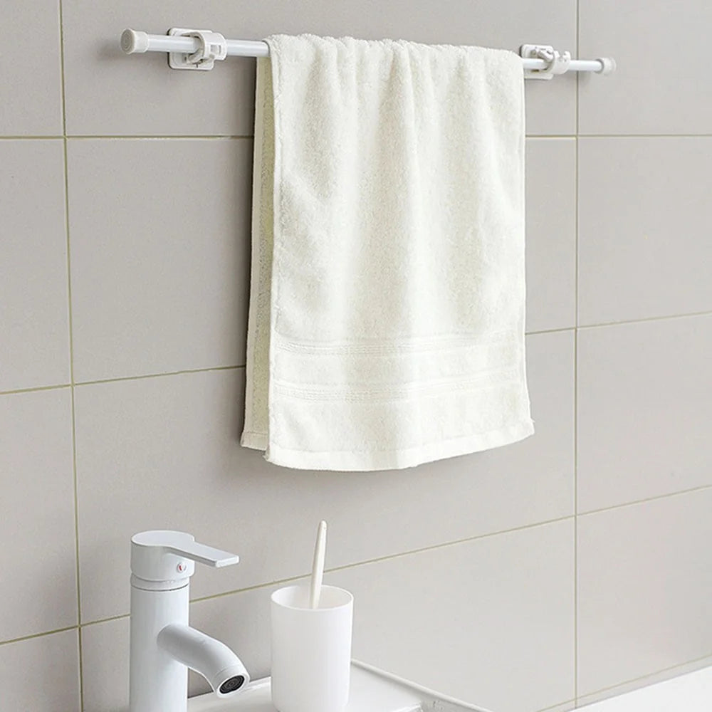 40-70CM Bathroom Towel Curtain Rod Telescopic Expandable Tension Rod Wardrobe Clothes Hanger Pole with 2 Rod Holder Hooks - White - 4