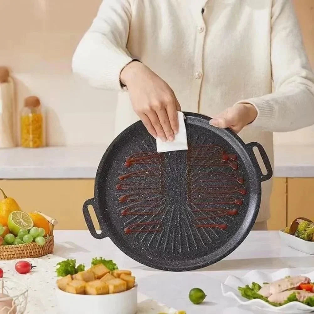 32cm Thickened Maifanite Non Stick Grill Pan Quick Heat Conduction Baking Tray Even Heat Distribution - Black - 5