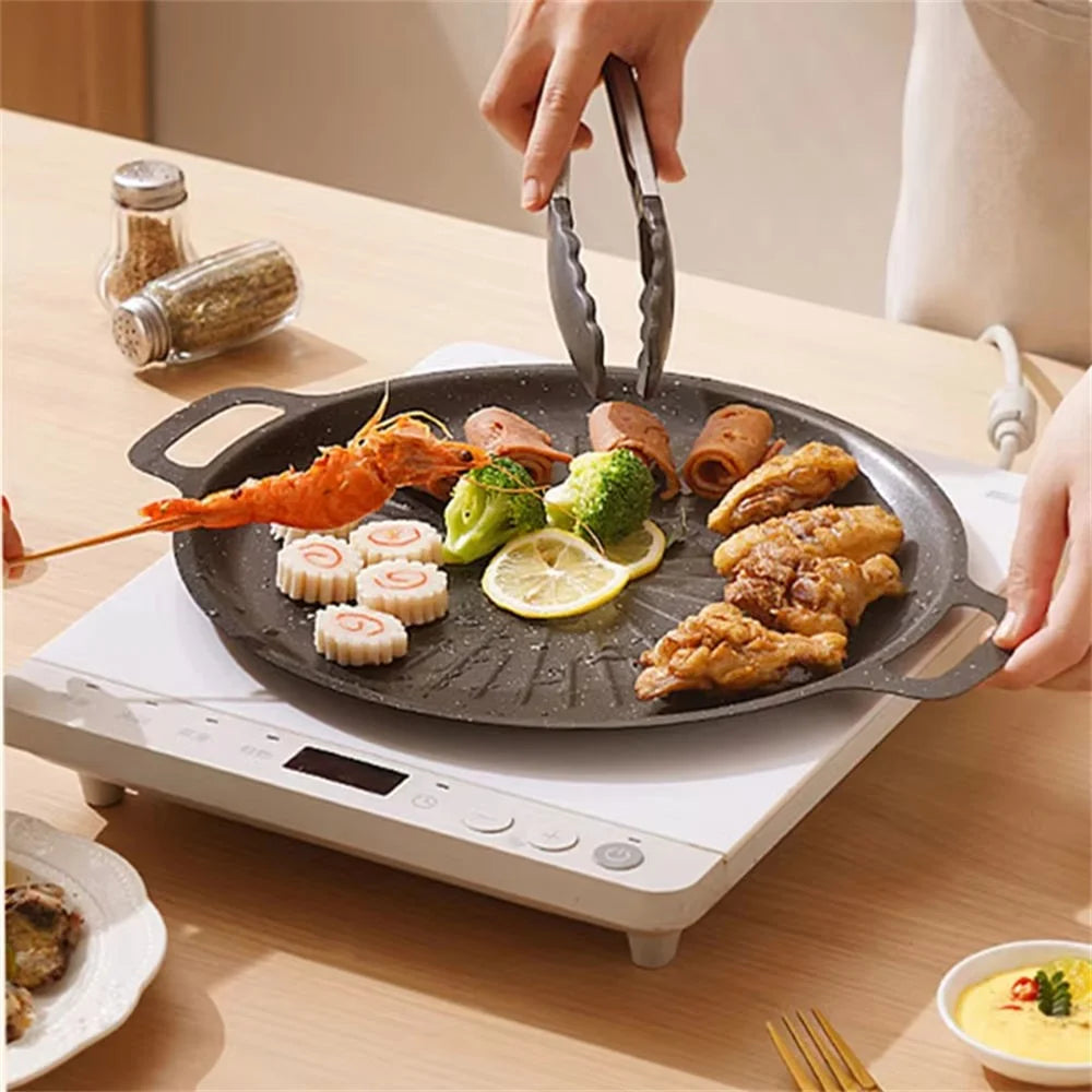 36cm Thickened Maifanite Non Stick Grill Pan Quick Heat Conduction Baking Tray Even Heat Distribution - Black - 2